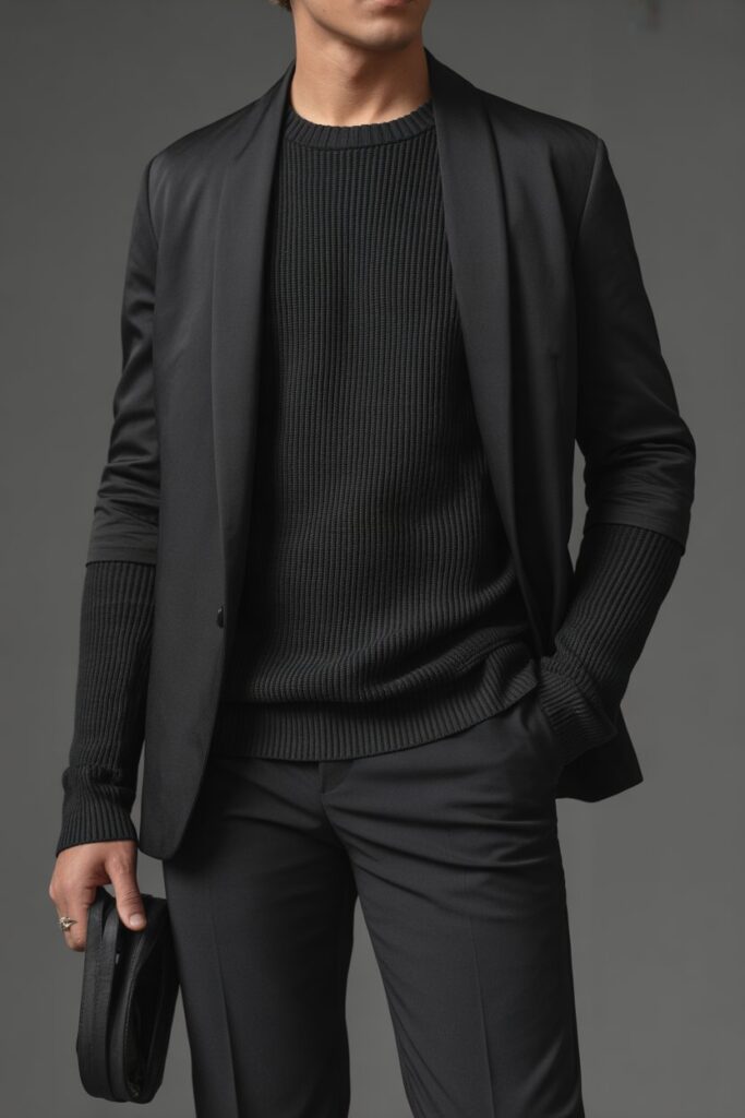The All Black Prom Outfit Men Monochrome Knit Layered Fit